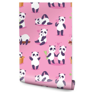 Tapeta Dla Dziewczynki Misie PANDA Serca Bambus 53x1000