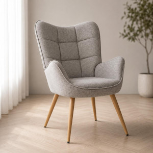 Fotel VIA tapicerowany wypoczynkowy 69x63x89 cm do salonu biura nogi dąb, jasnoszary