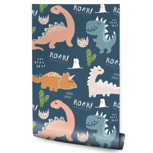 Tapeta Do Pokoju Dzieci Kolorowe DINOZAURY Napisy