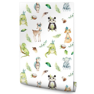 Tapeta dziecięca MISIE panda lisy krokodyle słonie