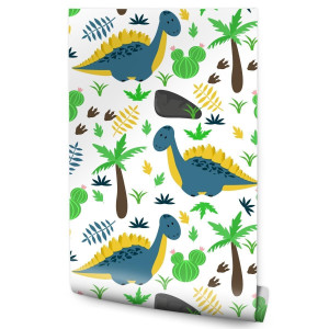 Tapeta Do Pokoju Dziecka DINOZAURY Palmy Przyroda 53x1000