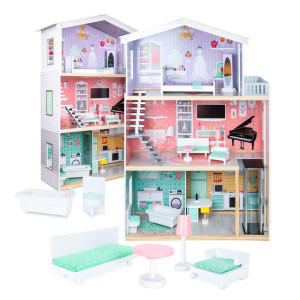 Domek dla lalek 117 cm mebelki drewniany pastelowy