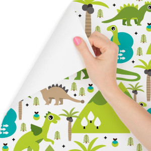 Tapeta dinozaury jeziora drzewa do pokoju chłopca