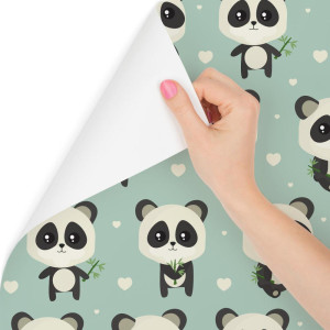 Tapeta pandy misie liście serca do pokoju dziecka