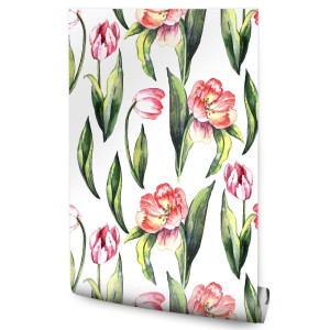 Tapeta Do Sypialni TULIPANY Natura Kwiaty Akwarela