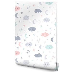 Tapeta Do Pokoju Dziecka KSIĘŻYCE Chmurki Gwiazdki 53x1000