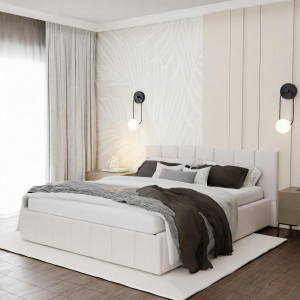 Łóżko tapicerowane 160x200 premium z pojemnikiem do sypialni kremowe wezgłowie 107 cm