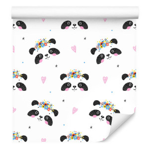 Tapeta dla dzieci pandy kwiaty gwiazdy kropki
