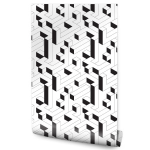 Tapeta Ścienna Czarno-Biały GEOMETRYCZNY Wzór 3D 53x1000
