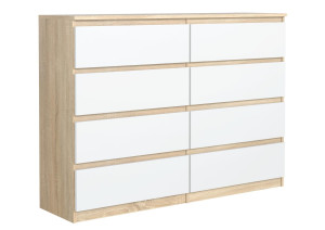 Komoda 102x120x39 cm z 8 szufladami dąb sonoma front biały do salonu i sypialni