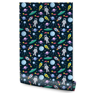 Tapeta Dla Dzieci KOSMOS Astronauci Planety UFO 53x1000