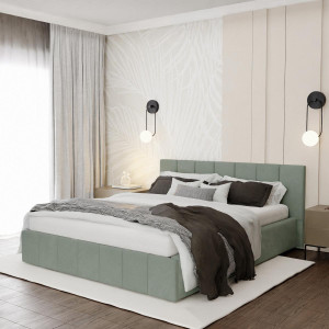Łóżko tapicerowane 140x200 premium z pojemnikiem do sypialni miętowe wezgłowie 107 cm
