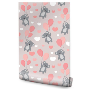 Tapeta Dla Dzieci MISIE Koala Baloniki Serduszka 53x1000