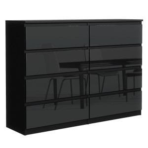 Komoda 102x140x39 cm szeroka z 8 szufladami czarny połysk do salonu i sypialni