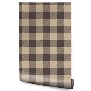 Tapeta Modna Brązowo-Beżowa KRATA w Stylu Vintage 53x1000
