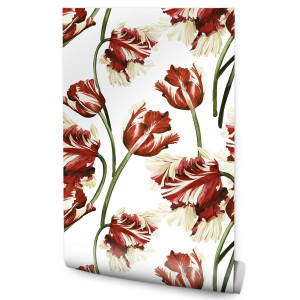 Tapeta Flizelinowa TULIPANY Kwiaty Liście Vintage