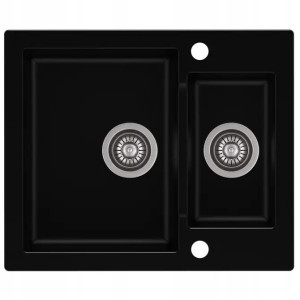 Zlewozmywak granitowy 1.5-komorowy 60x50x17,5 cm WESTA 80 bez ociekacza głęboka czerń