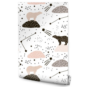 Tapeta Do Pokoju Dziecięcego NIEDŹWIEDZIE Gwiazdy