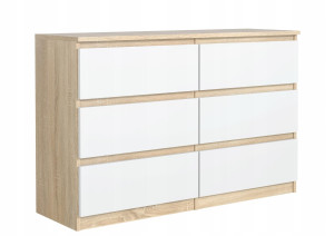 Komoda 79x120x39 cm z 6 szufladami dąb sonoma front biały do salonu i sypialni