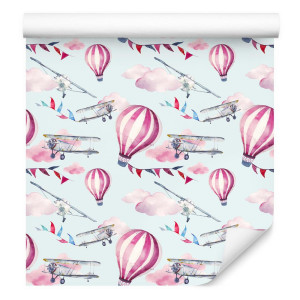 Tapeta do pokoju dziecka samoloty balony chmury