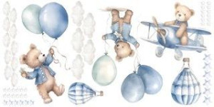 Naklejki Na Ścianę Dla Dzieci MISIE Balony Samoloty Chmurki Gwiazdki ZESTAW 60x30