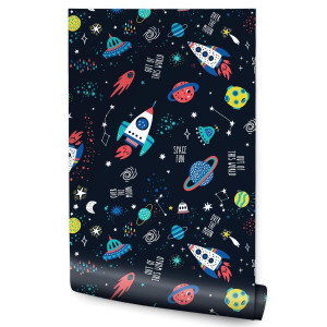 Tapeta Do Pokoju Dziecka KOSMOS Rakiety Planety