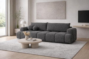 Kanapa z funkcją spania Mediolan 250x112x90 cm rozkładana trzyosobowa sofa tkanina LOOP ciemnoszara