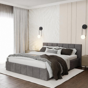 Łóżko tapicerowane 140x200 premium z pojemnikiem do sypialni grafitowe wezgłowie 107 cm
