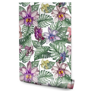 Tapeta Kolorowe KWIATY Orchidei LIŚCIE Monstery 53x1000