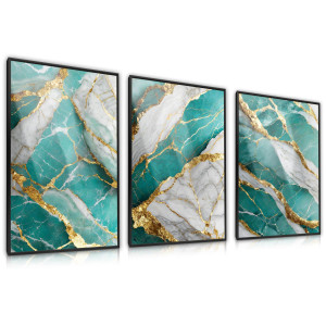 Zestaw 3X Plakat W Ramie Do Sypialni Turkusowy Marmur Styl Glamour 30x40cm