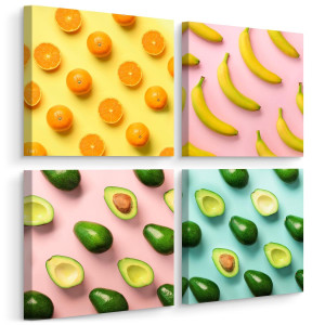 Obrazy SET Do Kuchni OWOCE Cytrusy Awokado Pop-Art Jedzenie 80x80cm