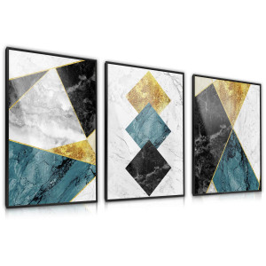 Zestaw 3x Plakat W Ramie MARMUR Wzory Geometryczne Styl Glamour 30x40cm