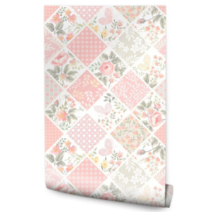 Tapeta w Rolce MOZAIKA Motyle Rośliny Patchwork 53x1000