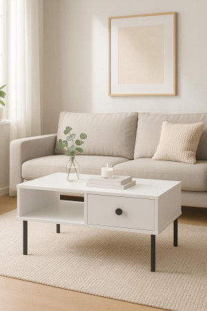 Stolik kawowy NOMI 90x60x43 cm do salonu biura czarne nogi biały