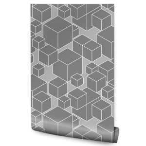 Tapeta Do Salonu Wzór GEOMETRYCZNY Szare Sześciany 53x1000