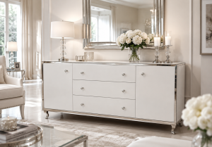 Komoda szklana Madagaskar 170x80x40 cm biała glamour