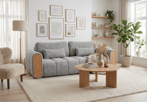 Sofa z drewnianymi bokami z funkcją spania MODERO 245x103 cm
