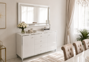 Komoda białe szkło Grenlandia z lustrem 140 cm