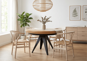 Stół okrągły rozkładany na metalowej podstawie MIETEK T49 120-220 cm