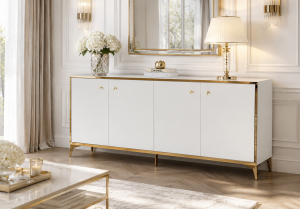 Komoda szklana Santorini 180x90x40 cm biało-złota glamour