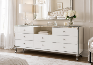 Komoda lustrzana Capri 180x75x40 cm glamour biała