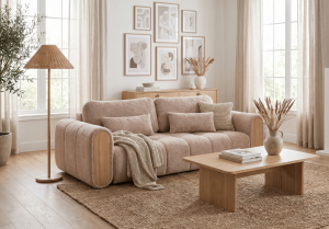 Sofa z drewnianymi bokami z funkcją spania MODERO 245x103 cm
