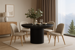 Ausziehbarer runder Tisch mit geriffeltem Tischbein, 130–180 cm, Modell T68