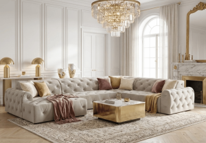 Narożnik z eleganckimi pikowaniami CANDY 334x254 cm