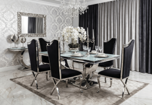 Stół glamour prostokątny ze szklanym blatem i chromowaną podstawą – elegancki stół do jadalni 100x200 cm