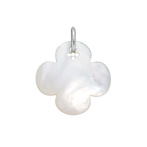 Koniczyna okrągła z masy perłowej 2,7 cm srebrna
