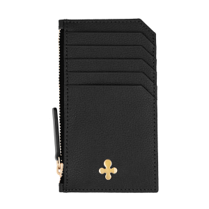 Card holder skórzany gładki w kolorze czarnym pozłacany