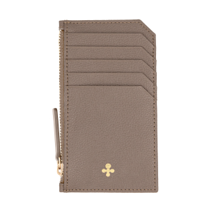 Card holder skórzany w kolorze mocca z wytłoczoną koniczyną