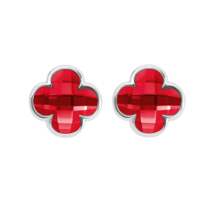 Kolczyki Mini Icons koniczyny z czerwonym kryształem, posrebrzane