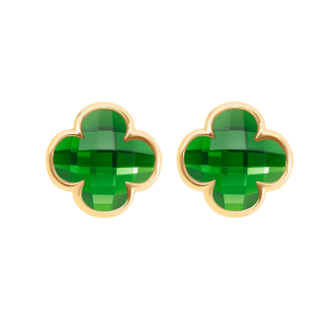Kolczyki Mini Icons koniczyny z zielonym kryształem, pozłacane